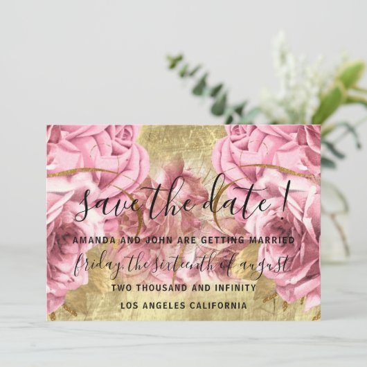 Save The Date Enregistrer la date Gold Rose Wreath Rose Mariage (Debout devant)