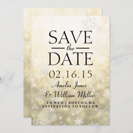 Save The Date Enregistrer La Date Gold Sparkle Snowflake (Devant / Derrière)