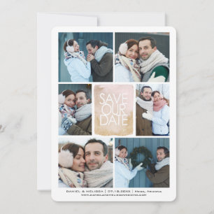 Save The Date Enregistrer la date Gold Watercolor Center Grille