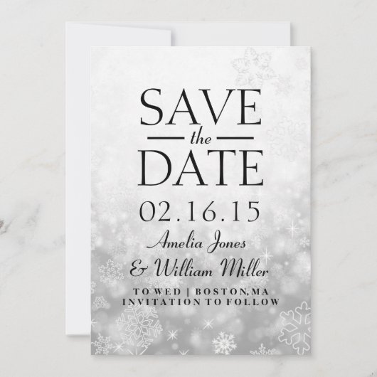 Save The Date Enregistrer La Date Gray Sparkle Snowflake (Devant)