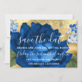 Save The Date Enregistrer la date Gris Wreath Or Bleu Royal (Devant)