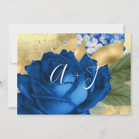 Save The Date Enregistrer la date Gris Wreath Or Bleu Royal (Dos)