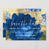 Save The Date Enregistrer la date Gris Wreath Or Bleu Royal (Devant / Derrière)