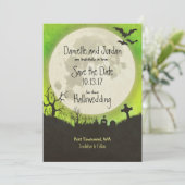 Save The Date Enregistrer la date Halloween mariage - lune, cime (Debout devant)