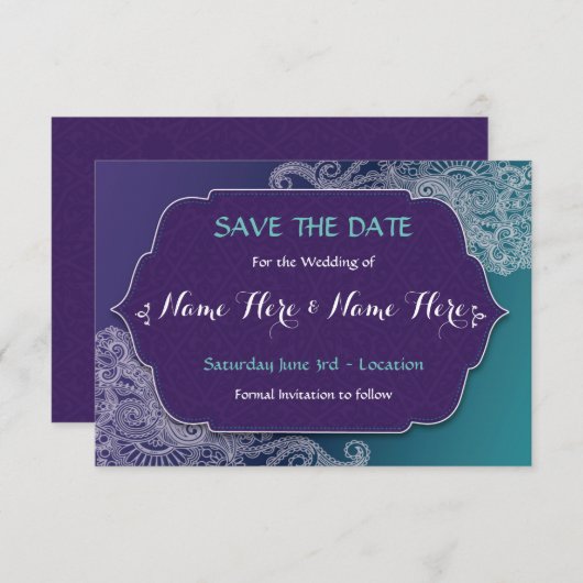Save The Date Enregistrer La Date Henna Style Jewel Wedel Invite (Devant / Derrière)