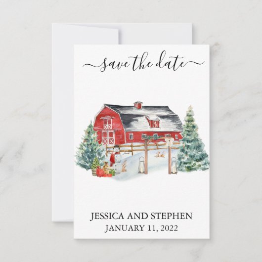Save The Date Enregistrer la date Hiver Grange Noël Mariage (Devant)