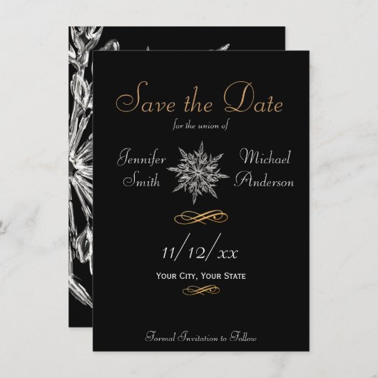Save The Date Enregistrer la date Hiver Snowflake Simple Mariage (Devant / Derrière)