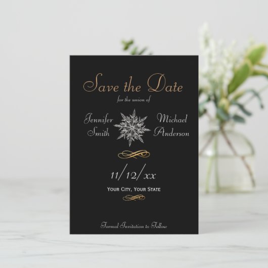 Save The Date Enregistrer la date Hiver Snowflake Simple Mariage (Debout devant)