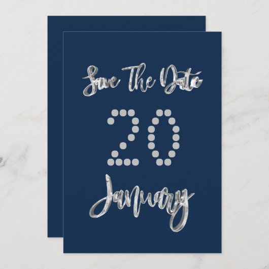 Save The Date Enregistrer La Date Janvier Marine Bleu Argent Gri (Devant / Derrière)