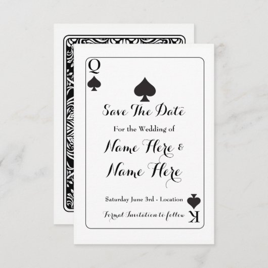 Save The Date Enregistrer La Date King Queen Ace Spades Mariage (Devant / Derrière)