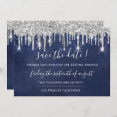Save The Date Enregistrer La Date Kraft Silver Grey Drip Blue Na (Devant / Derrière)