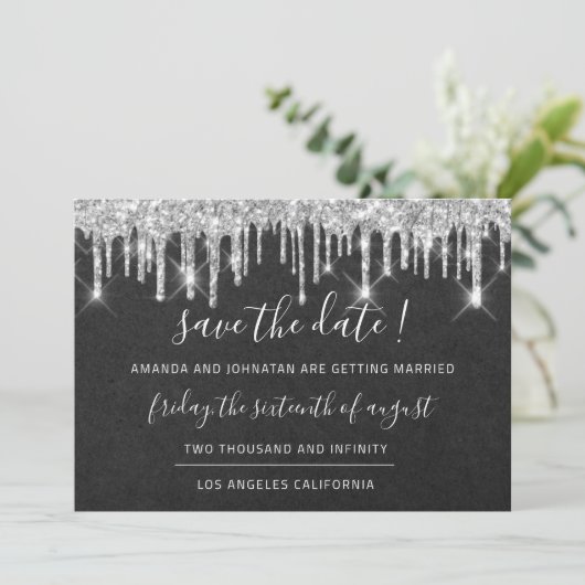 Save The Date Enregistrer La Date Kraft Silver Grey Drip Graphit (Debout devant)