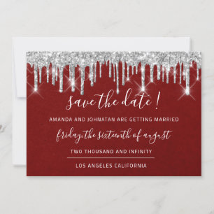 Save The Date Enregistrer La Date Kraft Silver Grey Drip Red Win