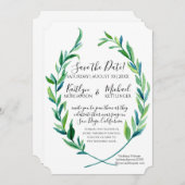 Save The Date Enregistrer la date Laurel Wreath Olive Leaf Branc (Devant / Derrière)