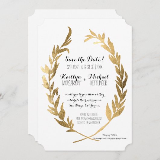 Save The Date Enregistrer la date Laurel Wreath Olive Leaf Faux  (Devant / Derrière)