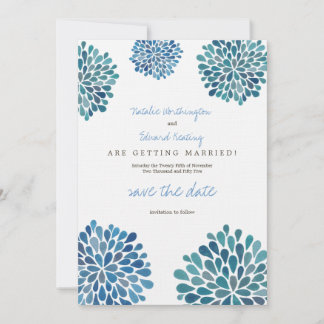 Save The Date Enregistrer la date Linge bleu aquarelle Dahlias
