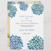 Save The Date Enregistrer la date Linge de maison Fleur Bleu Fle (Devant / Derrière)