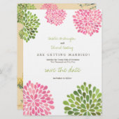 Save The Date Enregistrer la date Linge rose et vert Fleur fleur (Devant / Derrière)