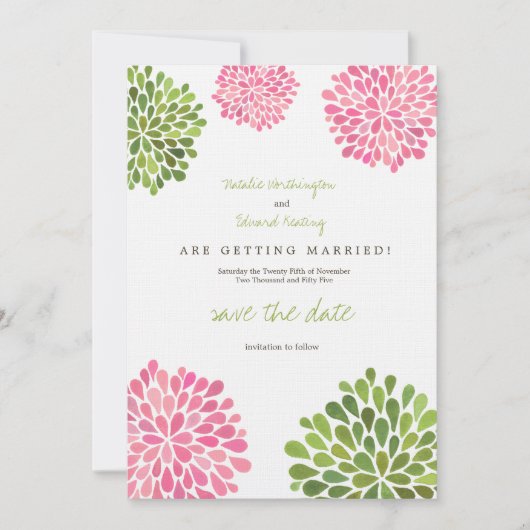 Save The Date Enregistrer la date Linge rose et vert Fleur fleur (Devant)