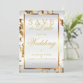 Save The Date Enregistrer la date Marbre d'or et Satin blanc (Debout devant)