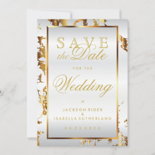 Save The Date Enregistrer la date Marbre d'or et Satin blanc