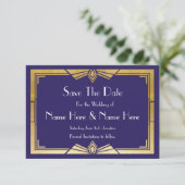 Save The Date Enregistrer la date Mariage 1920's Marine Gold Inv (Debout devant)