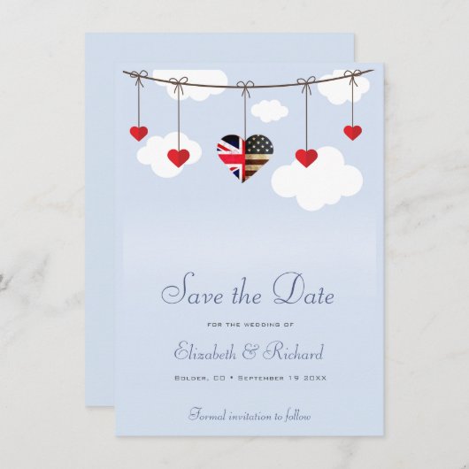 Save The Date Enregistrer la date Mariage britannique américain (Devant / Derrière)