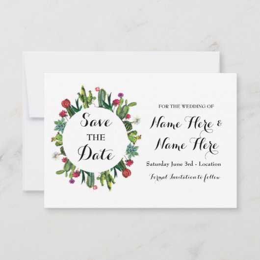 Save The Date Enregistrer La Date Mariage Cactus Fiesta Cards (Devant)
