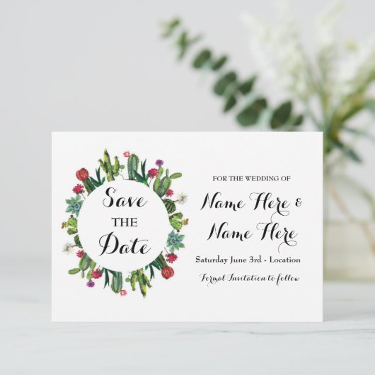 Save The Date Enregistrer La Date Mariage Cactus Fiesta Cards (Debout devant)