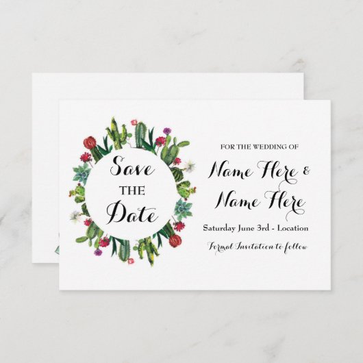 Save The Date Enregistrer La Date Mariage Cactus Fiesta Cards (Devant / Derrière)
