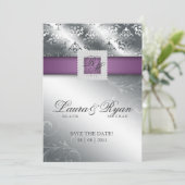 Save The Date Enregistrer la date Mariage Damask Jewel Purple Si (Debout devant)