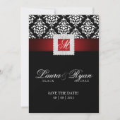Save The Date Enregistrer la date Mariage Damask Jewel Rouge Noi (Devant)