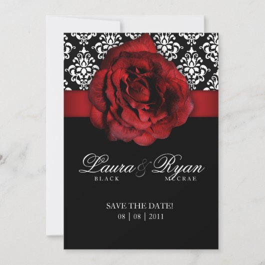 Save The Date Enregistrer la date Mariage Damask Rose rouge (Devant)