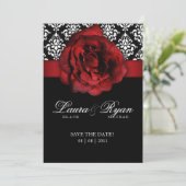 Save The Date Enregistrer la date Mariage Damask Rose rouge (Debout devant)
