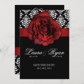 Save The Date Enregistrer la date Mariage Damask Rose rouge (Devant / Derrière)