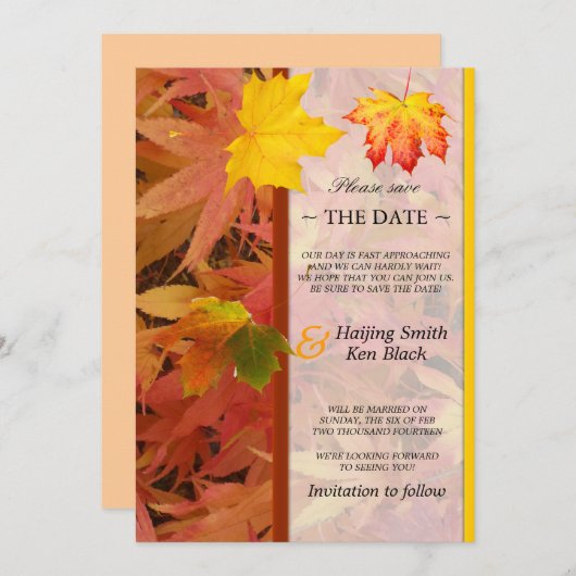Save The Date Enregistrer la date Mariage de automne Feuille Map (Devant / Derrière)