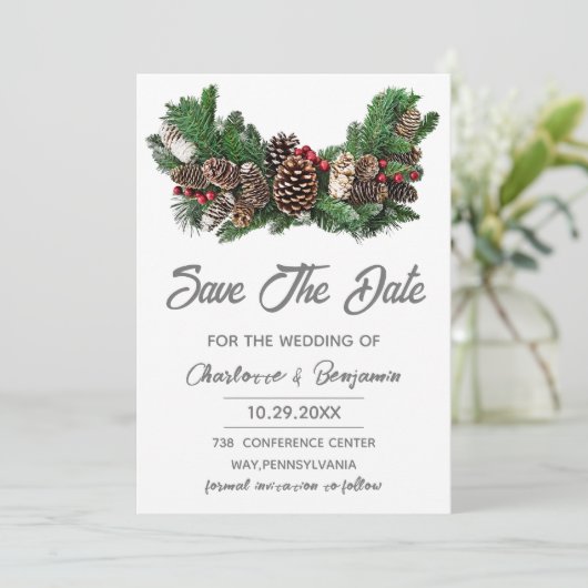 Save The Date Enregistrer la date Mariage de Noël hiver (Debout devant)