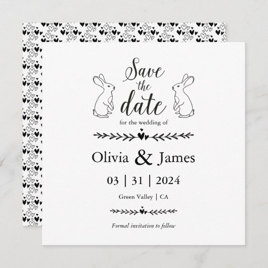 Save The Date Enregistrer la date Mariage de Pâques noir et blan (Devant / Derrière)