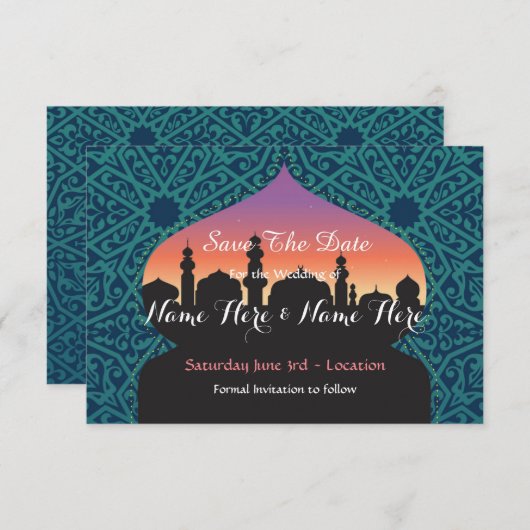 Save The Date Enregistrer la date Mariage des nuits arabes Invit (Devant / Derrière)