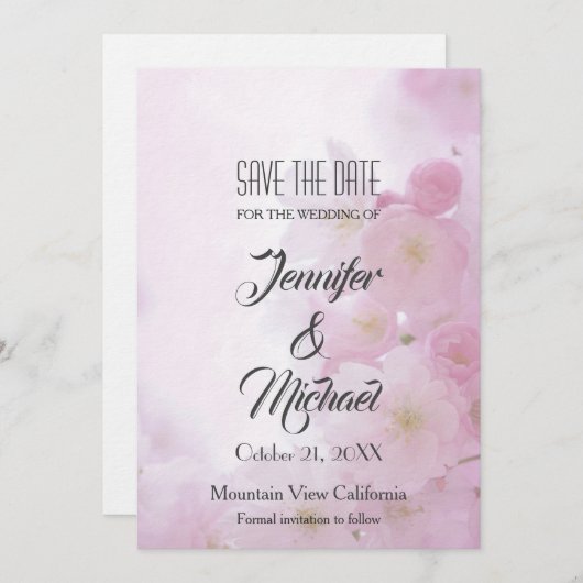 Save The Date Enregistrer la date Mariage Fleurs roses Elégante  (Devant / Derrière)