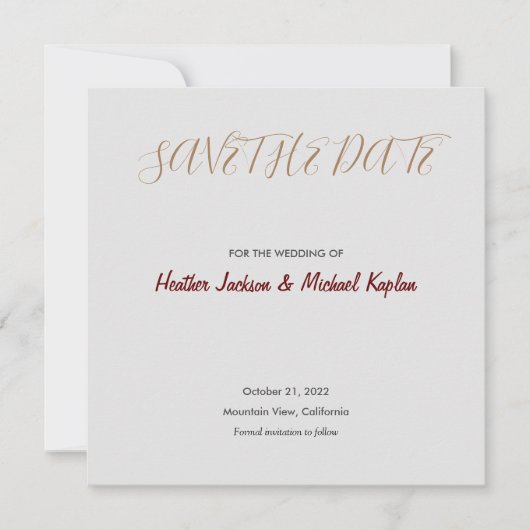 Save The Date Enregistrer la date Mariage Gris Classique Profess (Devant)