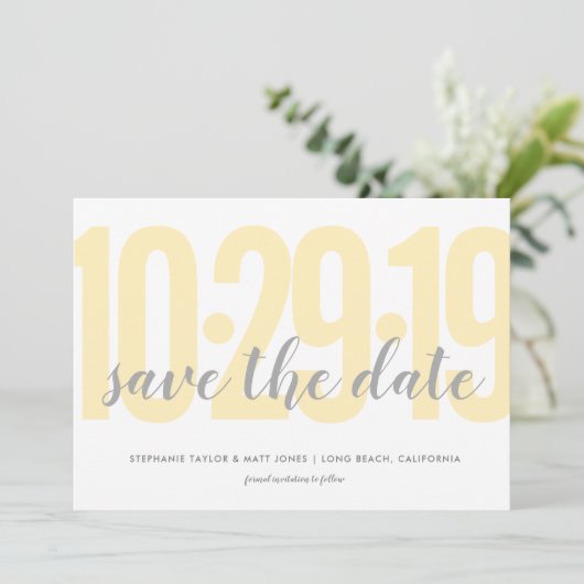 Save The Date Enregistrer la date, mariage, jaune (Debout devant)