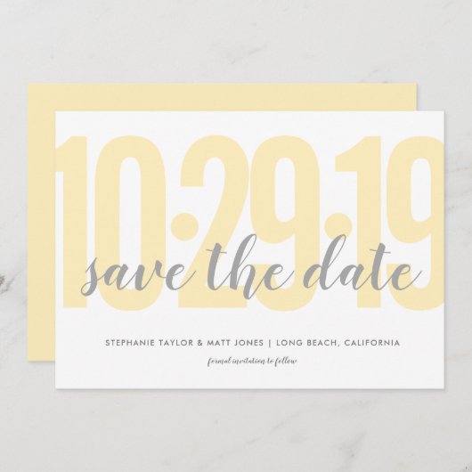 Save The Date Enregistrer la date, mariage, jaune (Devant / Derrière)