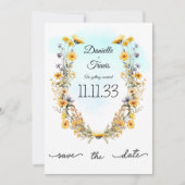 Save The Date Enregistrer la date Mariage jaune thème floral cie (Devant)