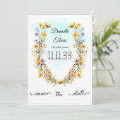 Save The Date Enregistrer la date Mariage jaune thème floral cie (Debout devant)
