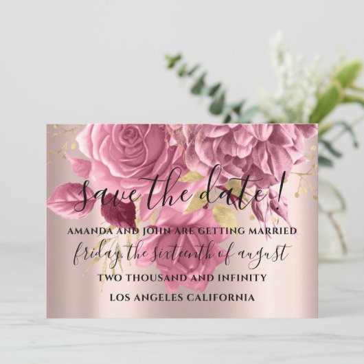 Save The Date Enregistrer la date Mariage mariée Pink Gold Rose (Debout devant)