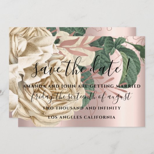 Save The Date Enregistrer la date Mariage mariée Roses crémeux M (Devant / Derrière)