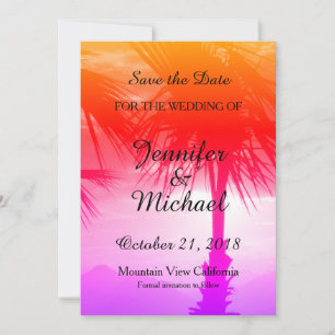 Save The Date Enregistrer la date Mariage Palm Tree Sunset Beach