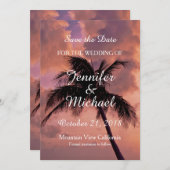 Save The Date Enregistrer la date Mariage Palm Tree Sunset Beach (Devant / Derrière)