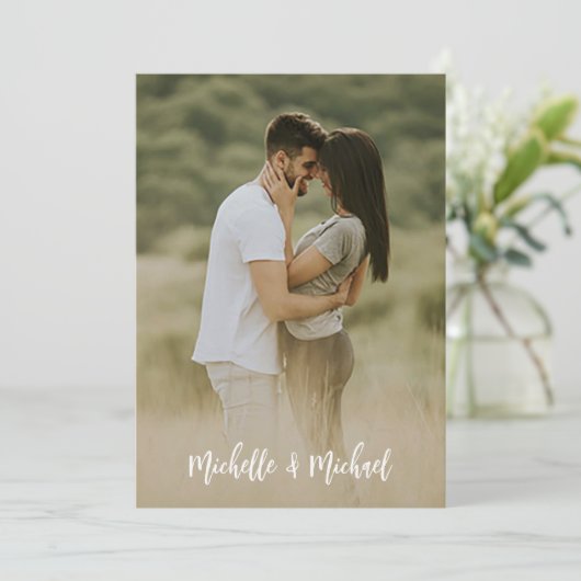 Save The Date Enregistrer la date Mariage Photo Simple Elegant Q (Debout devant)